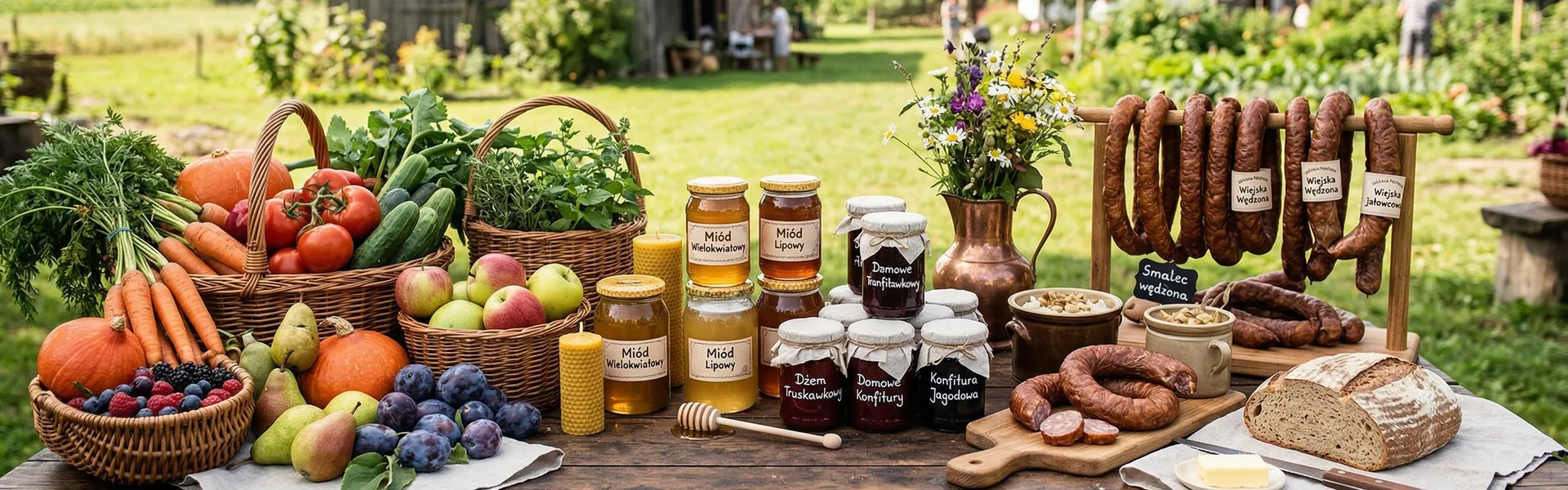 Stół pełen świeżych lokalnych produktów